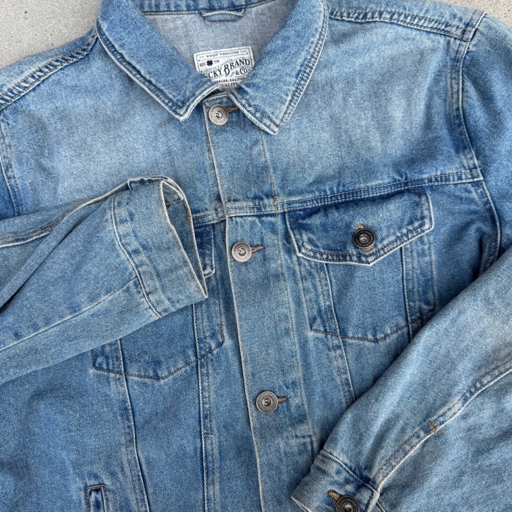 Lucky Brand Men Denim Trucker Jacket Light‎ Wash Blue 100% Cotton XL